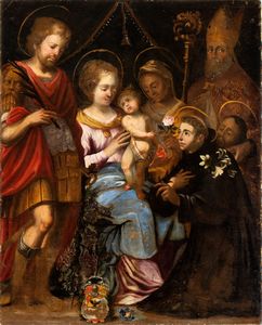 Artista emiliano, seconda metà XVI secolo - Sant'Antonio da Padova al cospetto della Vergine con il Bambino e santi