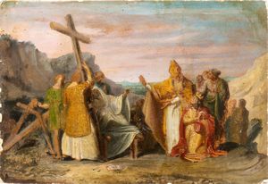Artista italiano, prima metà XIX secolo - Ritrovamento della Vera Croce alla presenza della regina Elena