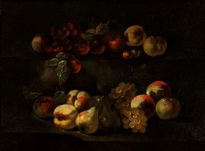 Luca Forte , Attribuito a - Natura morta di pere, mele e uva