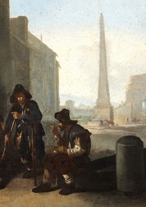 Johannes Lingelbach, Attribuito a : Opera di Misericordia o dar da mangiare agli affamati  - Asta Dipinti, disegni e sculture dal XIV al XIX secolo - Associazione Nazionale - Case d'Asta italiane