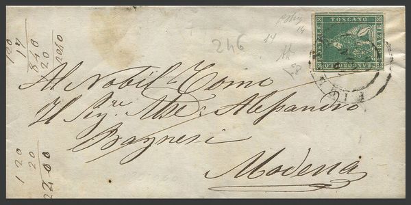 1859, Toscana, Governo Provvisorio, lettera da Figline per Modena del 10 novembre 1859  - Asta Filatelia - Associazione Nazionale - Case d'Asta italiane