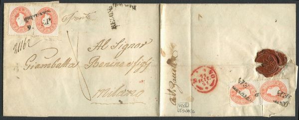 1861, Austria, raccomandata da Trento per Milano del 9 settembre 1861  - Asta Filatelia - Associazione Nazionale - Case d'Asta italiane