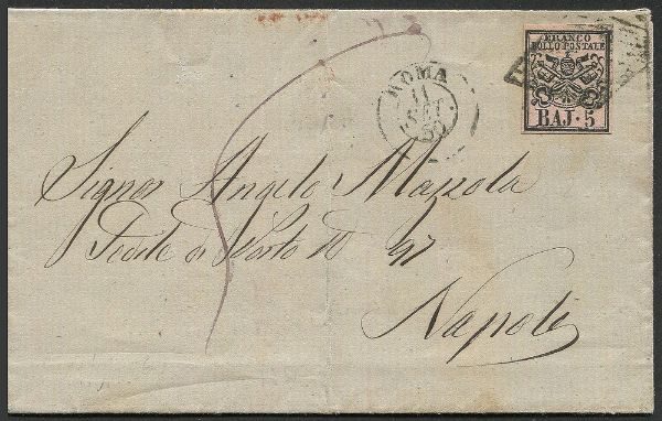 1860, Stato Pontificio, lettera da Roma per Napoli dell'11 settembre 1860  - Asta Filatelia - Associazione Nazionale - Case d'Asta italiane