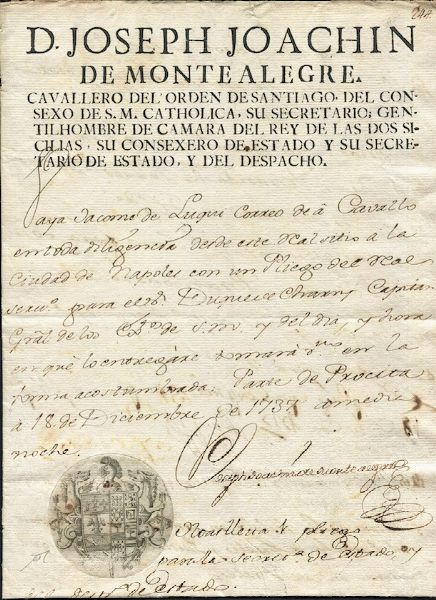 1737, Regno di Napoli, foglio di via per “Correo de à Cavallo”, da Procida a Napoli del 18 dicembre 1737  - Asta Filatelia - Associazione Nazionale - Case d'Asta italiane