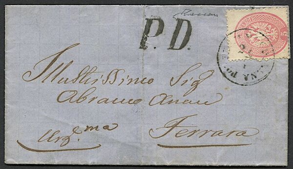 1864, Lombardo Veneto, sovracoperta di lettera da Poste S. M. Maddalena a Ferrara del 26 aprile 1864  - Asta Filatelia - Associazione Nazionale - Case d'Asta italiane