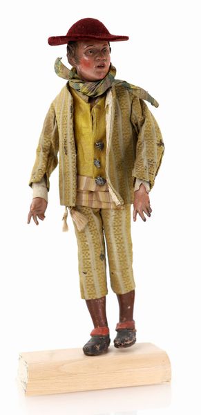 Giovane borghese calvo con bocca socchiusa e fazzoletto al collo  - Asta Dalla Collezione Antonio Latini e altre provenienze Antichi Pastori da Presepe, Accessori e libri sul tema - Associazione Nazionale - Case d'Asta italiane