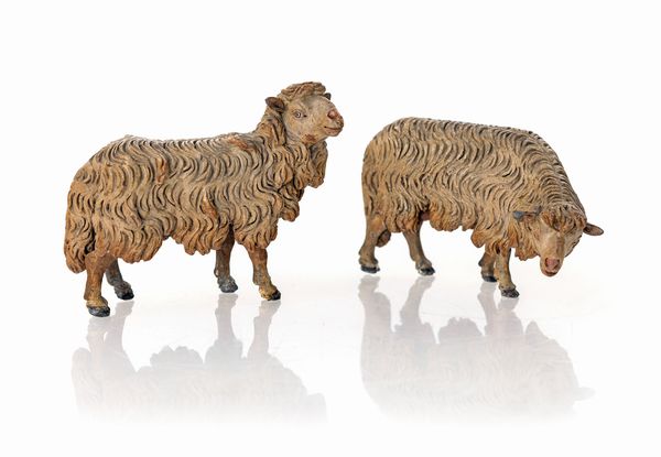 Montone e pecora belante in terracotta policroma  - Asta Dalla Collezione Antonio Latini e altre provenienze Antichi Pastori da Presepe, Accessori e libri sul tema - Associazione Nazionale - Case d'Asta italiane