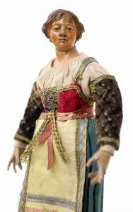 Contadina ricca, ambito di Domenico Antonio Vaccaro (1681 - 1750)  - Asta Dalla Collezione Antonio Latini e altre provenienze Antichi Pastori da Presepe, Accessori e libri sul tema - Associazione Nazionale - Case d'Asta italiane