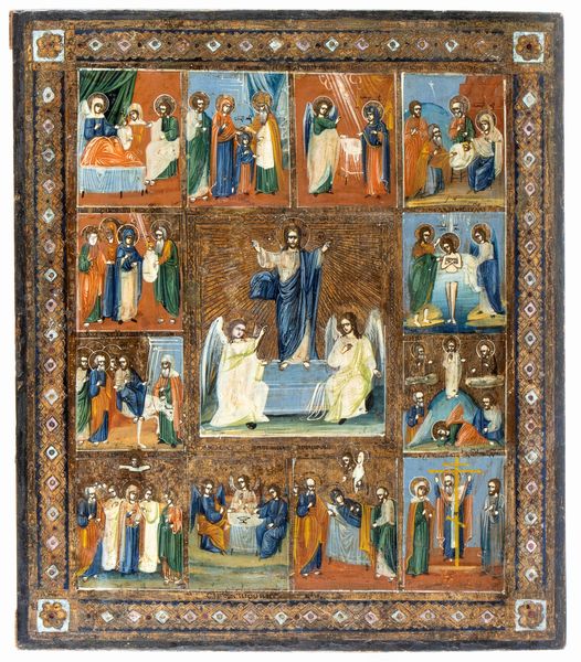 Icona russa raffigurante le dodici grandi feste  - Asta Coralli, Avori e Argenti: capolavori da importanti collezioni italiane - Icone Russe - Associazione Nazionale - Case d'Asta italiane