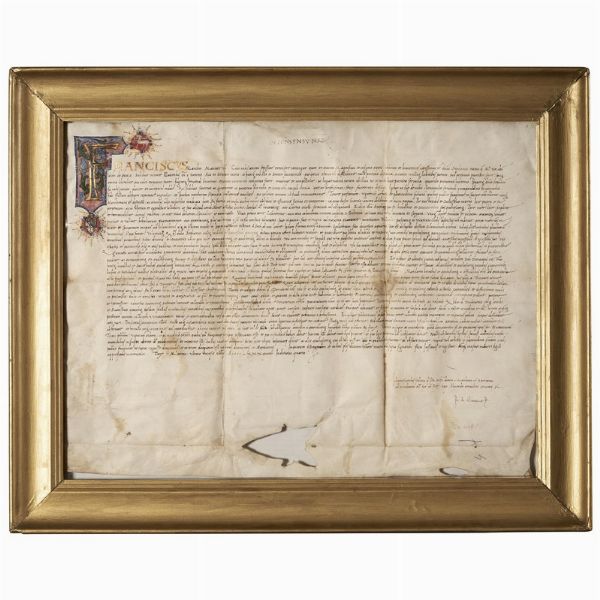 (Mantova)   Francesco II Gonzaga (1466-1519), IV marchese di Mantova. Donazione perpetua di piena proprietà di appezzamento di terra nel territorio di Mantova. Mantova, 30 novembre 1485.  - Asta LIBRI, MANOSCRITTI E AUTOGRAFI - Associazione Nazionale - Case d'Asta italiane