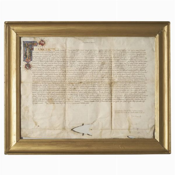 (Mantova)   Francesco II Gonzaga (1466-1519), IV marchese di Mantova. Donazione perpetua di piena proprietà di appezzamento di terra nel territorio di Mantova. Mantova, 30 novembre 1485.  - Asta LIBRI, MANOSCRITTI E AUTOGRAFI - Associazione Nazionale - Case d'Asta italiane