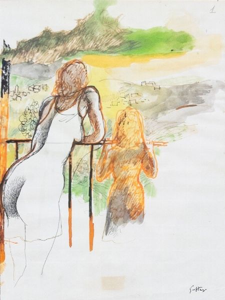 Renato Guttuso : Al Balcone  - Asta Arte Moderna e Contemporanea - Associazione Nazionale - Case d'Asta italiane