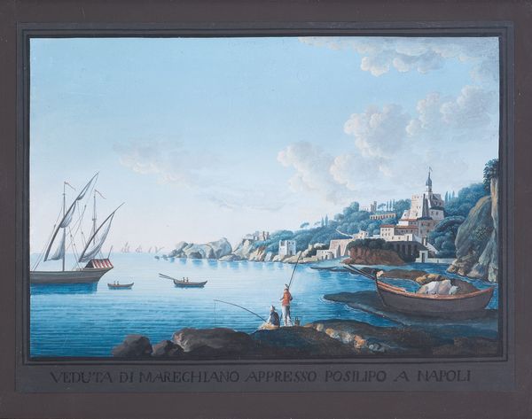 Scuola napoletana, fine VIII inizi XIX secolo : Veduta di Marechiaro appresso Posillipo a Napoli  - Asta Antiquariato, Dipinti antichi e del XIX secolo - Associazione Nazionale - Case d'Asta italiane