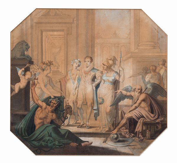 Spagna, prima metà XIX secolo : Allegoria del buon governo di Ferdinando VII Re di Spagna  - Asta Antiquariato, Dipinti antichi e del XIX secolo - Associazione Nazionale - Case d'Asta italiane