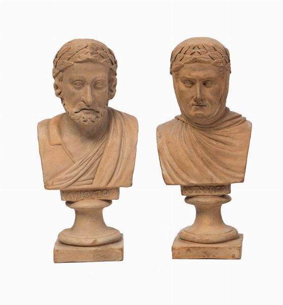 Manifattura Giustiniani, prima metà del XIX secolo : a) Francesco Petrarca; b) Ludovico Ariosto  - Asta Antiquariato, Dipinti antichi e del XIX secolo - Associazione Nazionale - Case d'Asta italiane