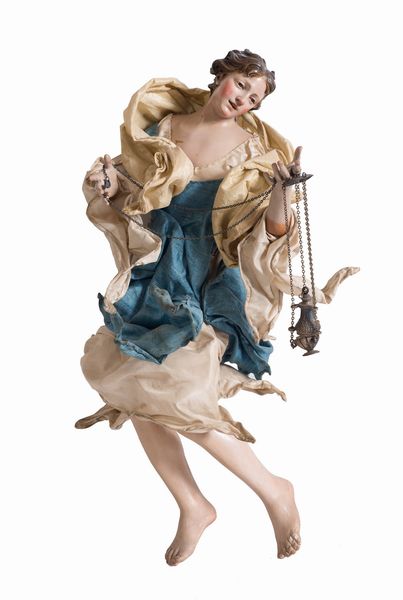 Scuola napoletana, fine XVIII  inizi XIX secolo : Scultura presepiale con turibolo  - Asta Antiquariato, Dipinti antichi e del XIX secolo - Associazione Nazionale - Case d'Asta italiane