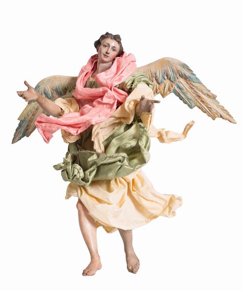Scuola napoletana, fine XVIII  inizi XIX secolo : Angelo con vestitura verde e drappi rosa e oro  - Asta Antiquariato, Dipinti antichi e del XIX secolo - Associazione Nazionale - Case d'Asta italiane