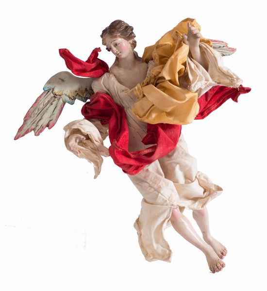 Scuola napoletana, fine XVIII  inizi XIX secolo : Angelo con vestitura beige e drappi gialli e rossi  - Asta Antiquariato, Dipinti antichi e del XIX secolo - Associazione Nazionale - Case d'Asta italiane