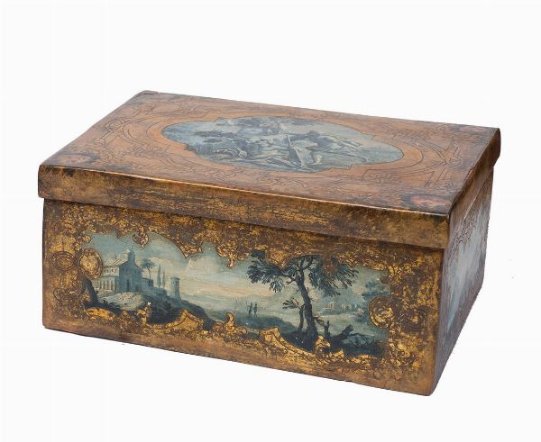 Napoli, prima metà del XVIII secolo : Scatola laccata e dipinta con paesaggi  - Asta Antiquariato, Dipinti antichi e del XIX secolo - Associazione Nazionale - Case d'Asta italiane