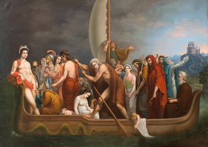 seguace di Jacques Louis David ( Paris,1748-1825) - Caronte che traghetta le anime nell'Ade