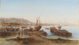 Giovanni Giordano Lanza (Napoli, 1827 - 1890) - Veduta di Napoli da Mergellina