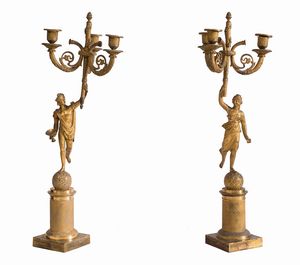 Manifattura francese, XIX secolo - Coppia di candelabri Impero