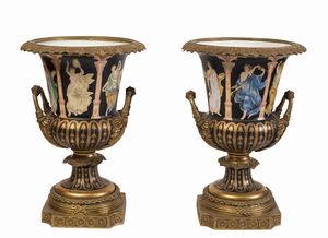 Napoli, XIX secolo - Coppia di vasi a cratere biansati