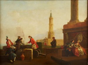 Carlo Bonavia, (Roma, 1730 – Napoli, dopo il 1788) - Il molo di Napoli con la Lanterna