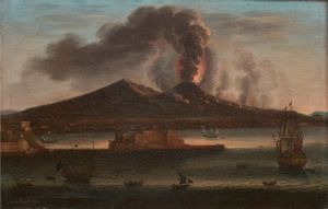 Tommaso Ruiz (attivo a Napoli verso la metà del secolo XVIII) - Eruzione notturna del Vesuvio