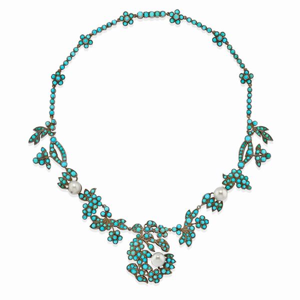 Collana con turchesi e perle naturali  - Asta Gioielli - Associazione Nazionale - Case d'Asta italiane