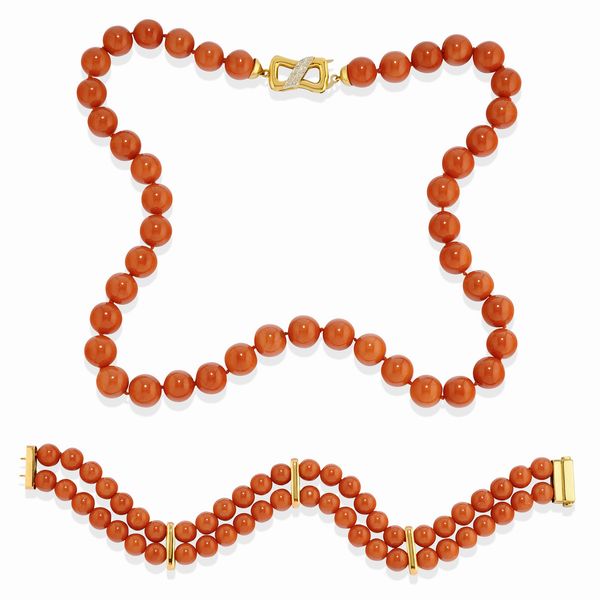 Bracciale e collana con corallo mediterraneo  - Asta Gioielli - Associazione Nazionale - Case d'Asta italiane