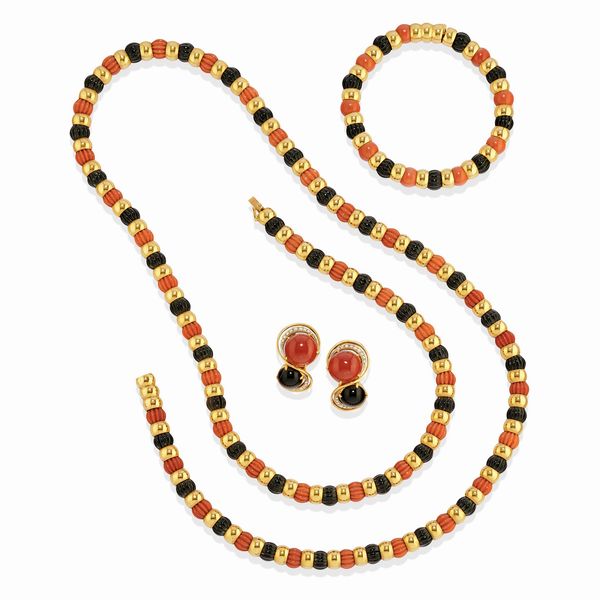 Demi-parure con corallo e onice  - Asta Gioielli - Associazione Nazionale - Case d'Asta italiane