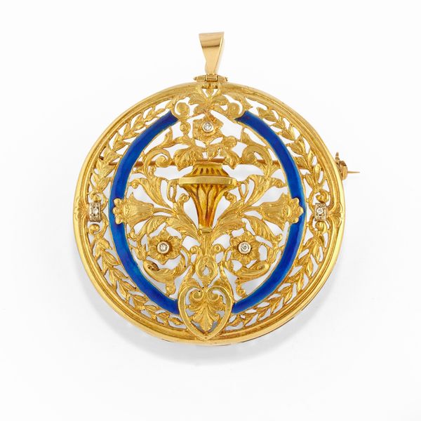 Spilla pendente con smalti  - Asta Gioielli - Associazione Nazionale - Case d'Asta italiane