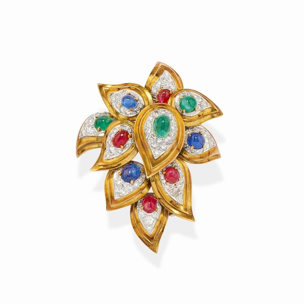 Spilla con zaffiri, rubini e smeraldi  - Asta Gioielli - Associazione Nazionale - Case d'Asta italiane