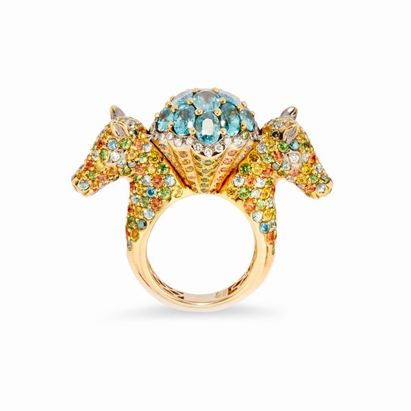 Zorab : Anello con pietre di colore  - Asta Gioielli - Associazione Nazionale - Case d'Asta italiane