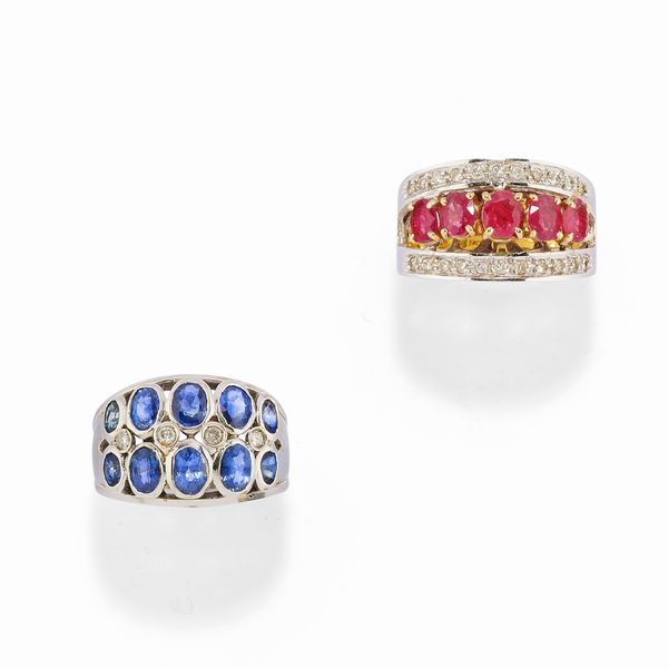 Due anelli con zaffiri e rubini  - Asta Gioielli - Associazione Nazionale - Case d'Asta italiane