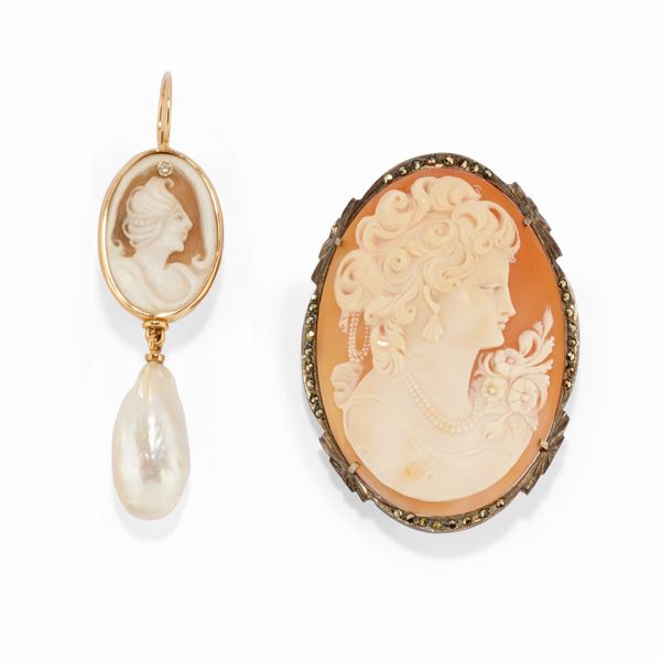 Spilla e orecchino con cammeo  - Asta Gioielli - Associazione Nazionale - Case d'Asta italiane