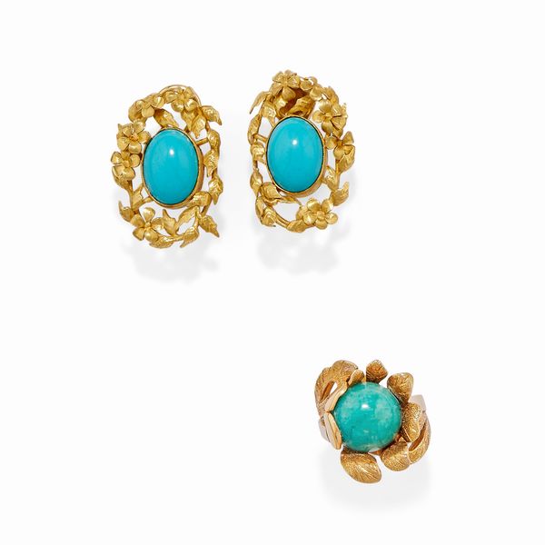 Anello e coppia di orecchini con turchesi  - Asta Gioielli - Associazione Nazionale - Case d'Asta italiane