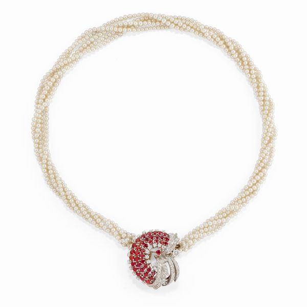 Collana con perle, rubini e diamanti  - Asta Gioielli - Associazione Nazionale - Case d'Asta italiane