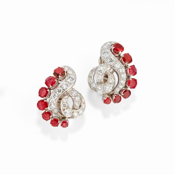 Orecchini con rubini e diamanti  - Asta Gioielli - Associazione Nazionale - Case d'Asta italiane