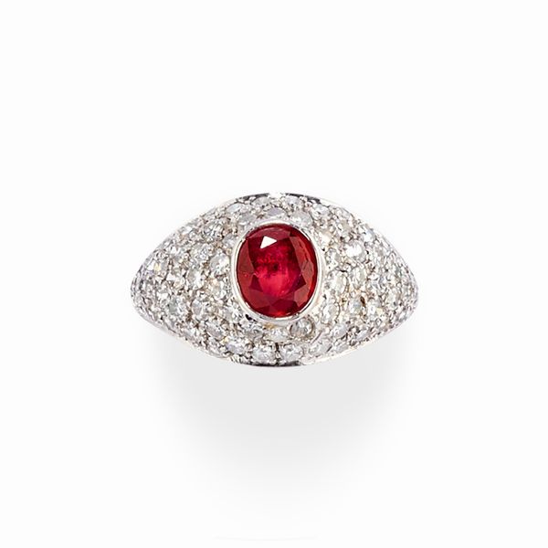 Anello con rubino e diamanti  - Asta Gioielli - Associazione Nazionale - Case d'Asta italiane