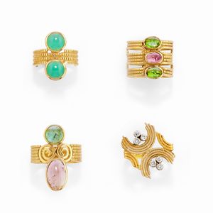 Pao Ying Wang - Quattro anelli con pietre di colore e diamanti