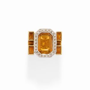 Due anelli, coppia di orecchini e collana con quarzi  - Asta Gioielli - Associazione Nazionale - Case d'Asta italiane