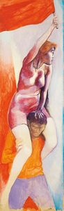 Renato Guttuso - Donna con ragazzo e bandiere (Maggio 68)