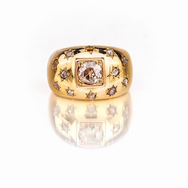 Anello a fascia oro e diamanti  - Asta Asta Gioielli e Orologi - Associazione Nazionale - Case d'Asta italiane