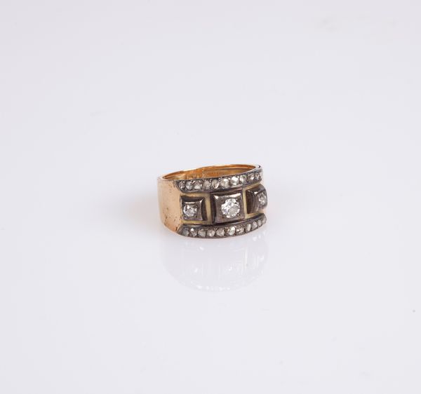 Anello antico a fascia in oro argento e diamanti  - Asta Asta Gioielli e Orologi - Associazione Nazionale - Case d'Asta italiane