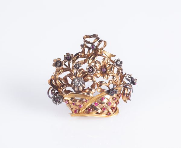 Cazzaniga spilla anni '40 in oro, diamanti e rubini  - Asta Asta Gioielli e Orologi - Associazione Nazionale - Case d'Asta italiane