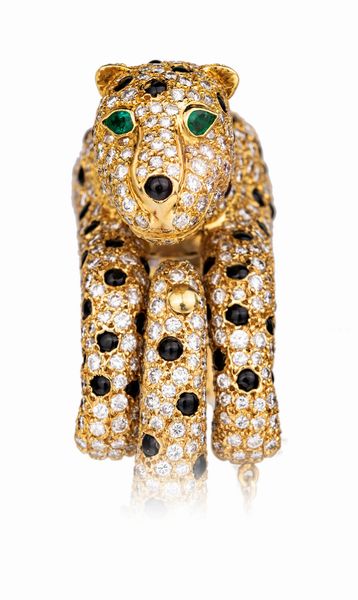 Parure a soggetto animalier di girocollo, bracciale ed anello in oro, brillanti ed onice  - Asta Asta Gioielli e Orologi - Associazione Nazionale - Case d'Asta italiane