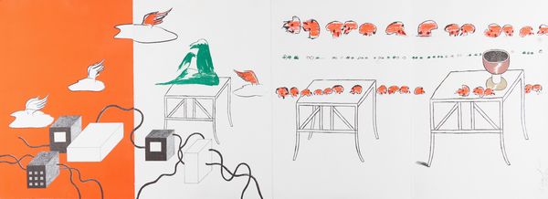 Enzo Cucchi e Ettore Sottsass : Lavoro bestemmiato sotto il sasso  - Asta Asta di Arte Moderna e Contemporanea - Associazione Nazionale - Case d'Asta italiane