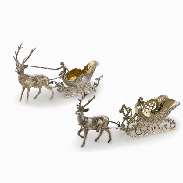 DUE SLITTE CON RENNE, GERMANIA, SECOLO XX  - Asta Argenti - Associazione Nazionale - Case d'Asta italiane